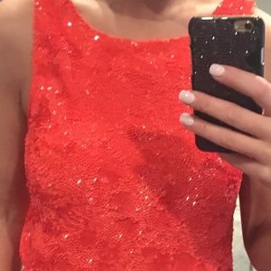 Orange sequin tank top